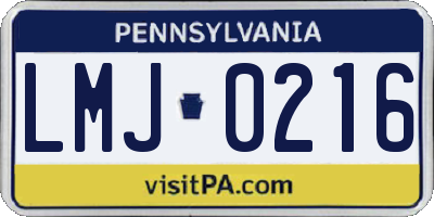 PA license plate LMJ0216