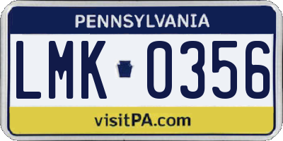 PA license plate LMK0356