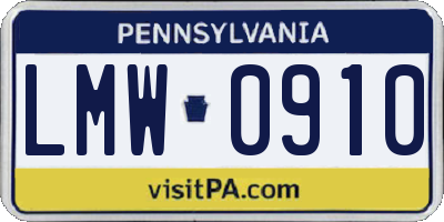 PA license plate LMW0910