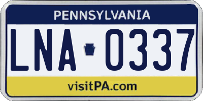 PA license plate LNA0337