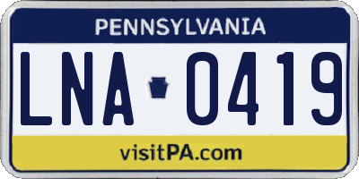 PA license plate LNA0419