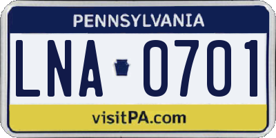 PA license plate LNA0701