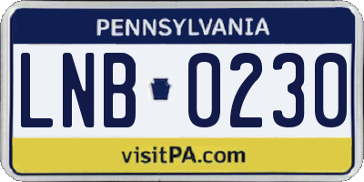 PA license plate LNB0230