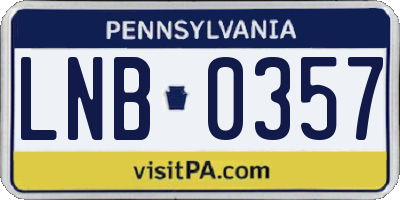 PA license plate LNB0357