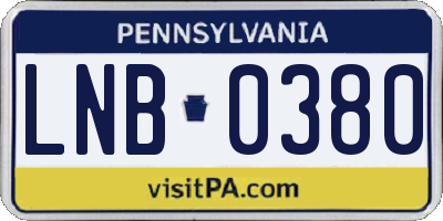 PA license plate LNB0380