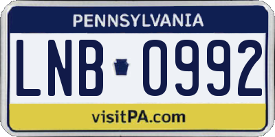 PA license plate LNB0992