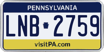 PA license plate LNB2759