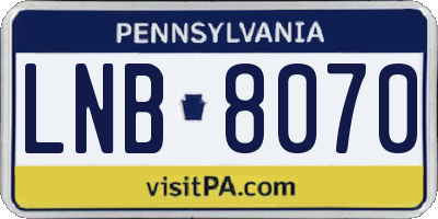 PA license plate LNB8070