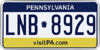 PA license plate LNB8929