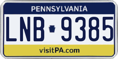 PA license plate LNB9385