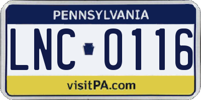 PA license plate LNC0116