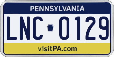 PA license plate LNC0129