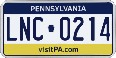 PA license plate LNC0214
