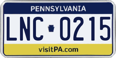 PA license plate LNC0215
