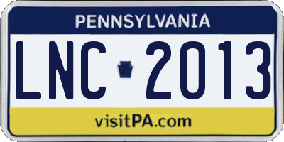 PA license plate LNC2013
