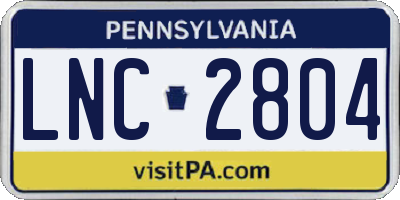 PA license plate LNC2804