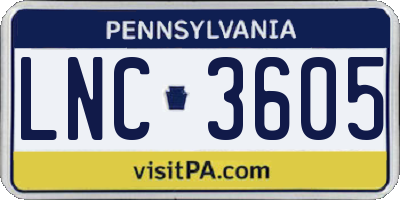 PA license plate LNC3605