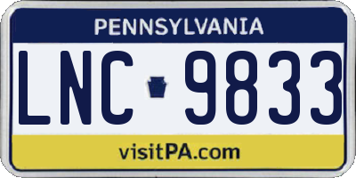 PA license plate LNC9833