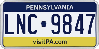 PA license plate LNC9847