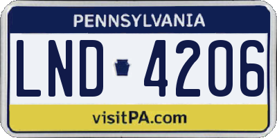 PA license plate LND4206