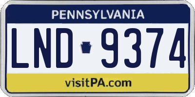 PA license plate LND9374