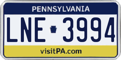 PA license plate LNE3994