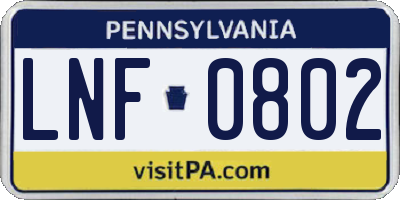 PA license plate LNF0802