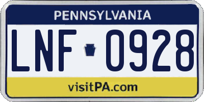 PA license plate LNF0928