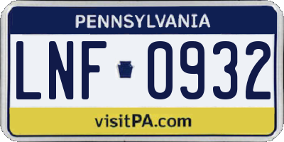 PA license plate LNF0932