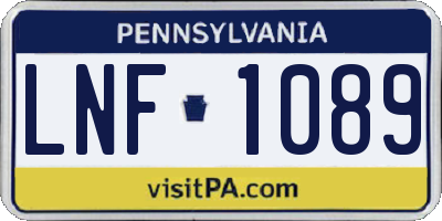 PA license plate LNF1089
