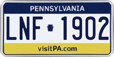 PA license plate LNF1902