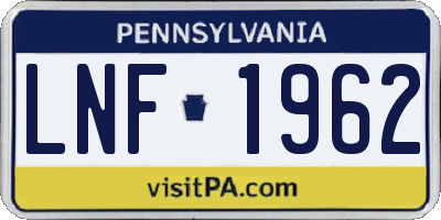 PA license plate LNF1962