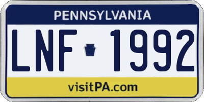 PA license plate LNF1992