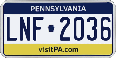 PA license plate LNF2036