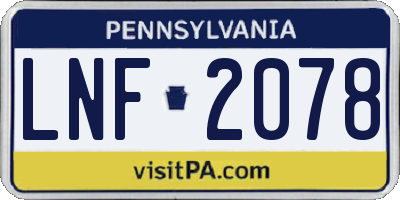 PA license plate LNF2078