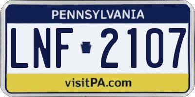 PA license plate LNF2107