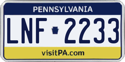 PA license plate LNF2233