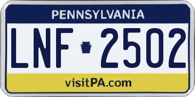PA license plate LNF2502