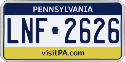 PA license plate LNF2626