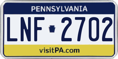 PA license plate LNF2702