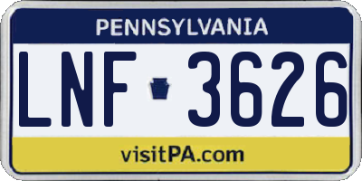 PA license plate LNF3626