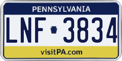 PA license plate LNF3834