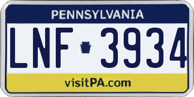 PA license plate LNF3934