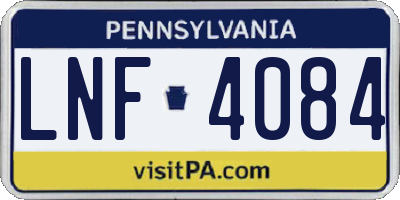 PA license plate LNF4084