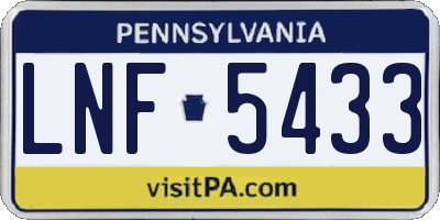 PA license plate LNF5433