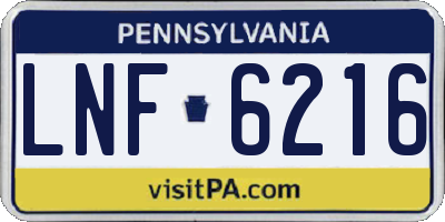 PA license plate LNF6216