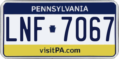 PA license plate LNF7067