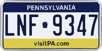PA license plate LNF9347
