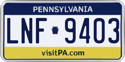 PA license plate LNF9403
