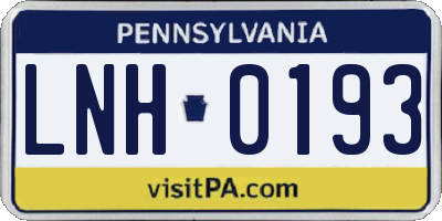 PA license plate LNH0193